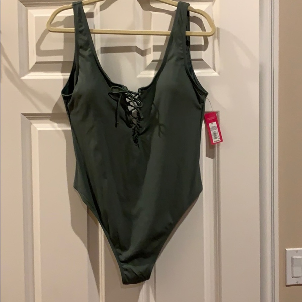 One piece army green bathing suit